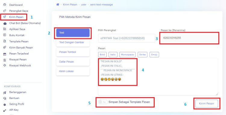 BOT ePAYWA - Kirim pesan text